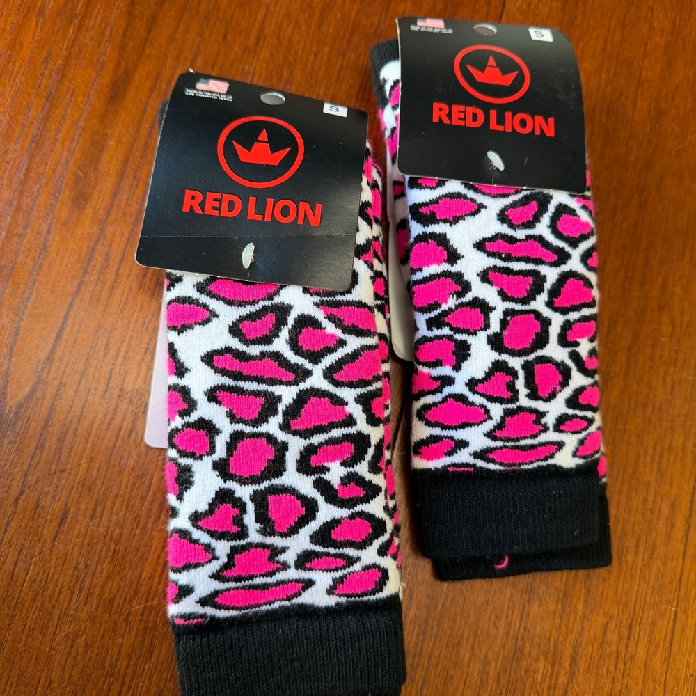 Red Lion Flo Pink Leopard Crew Socks 2 Pairs Small Athletic Cheer Dance USA